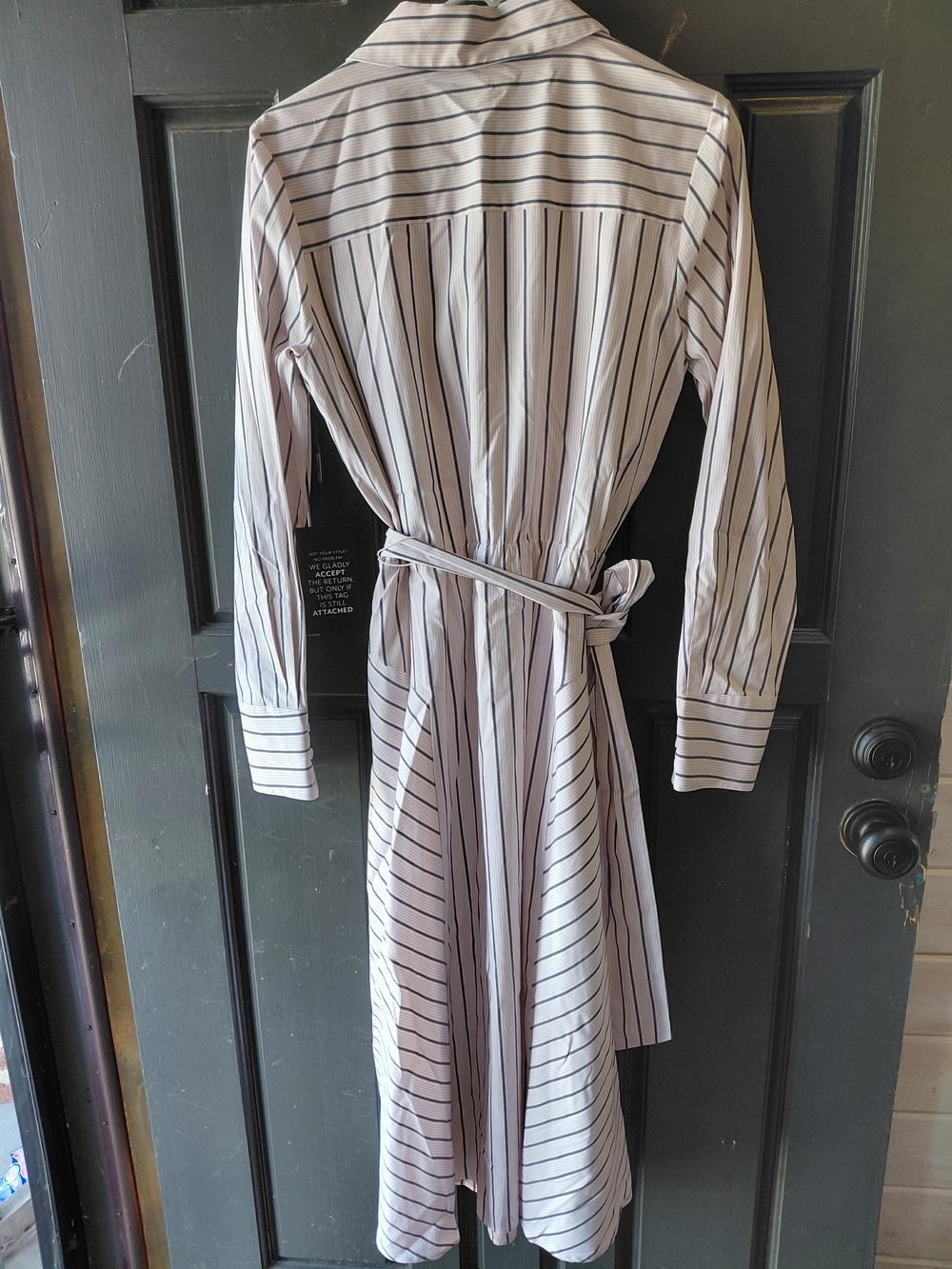 White House Black Market White and Black Striped Long-Sleeve Shirt Dress